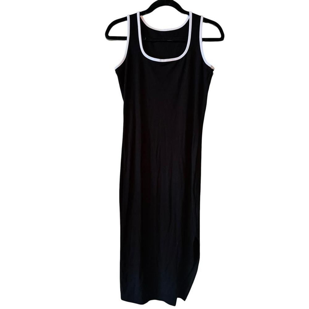 90s Aesthetic Black White Ringer Trim Tank Midi Dress Slim Fit Size M